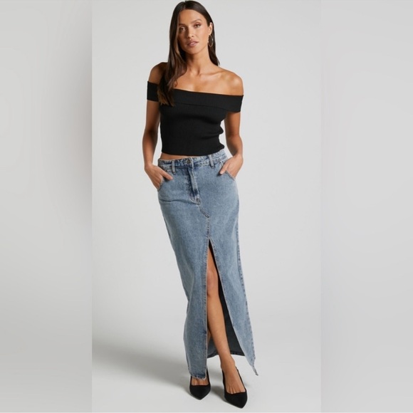 LIONESS Barbie Split Midi Skirt Dark Denim SZ XL - Picture 1 of 8